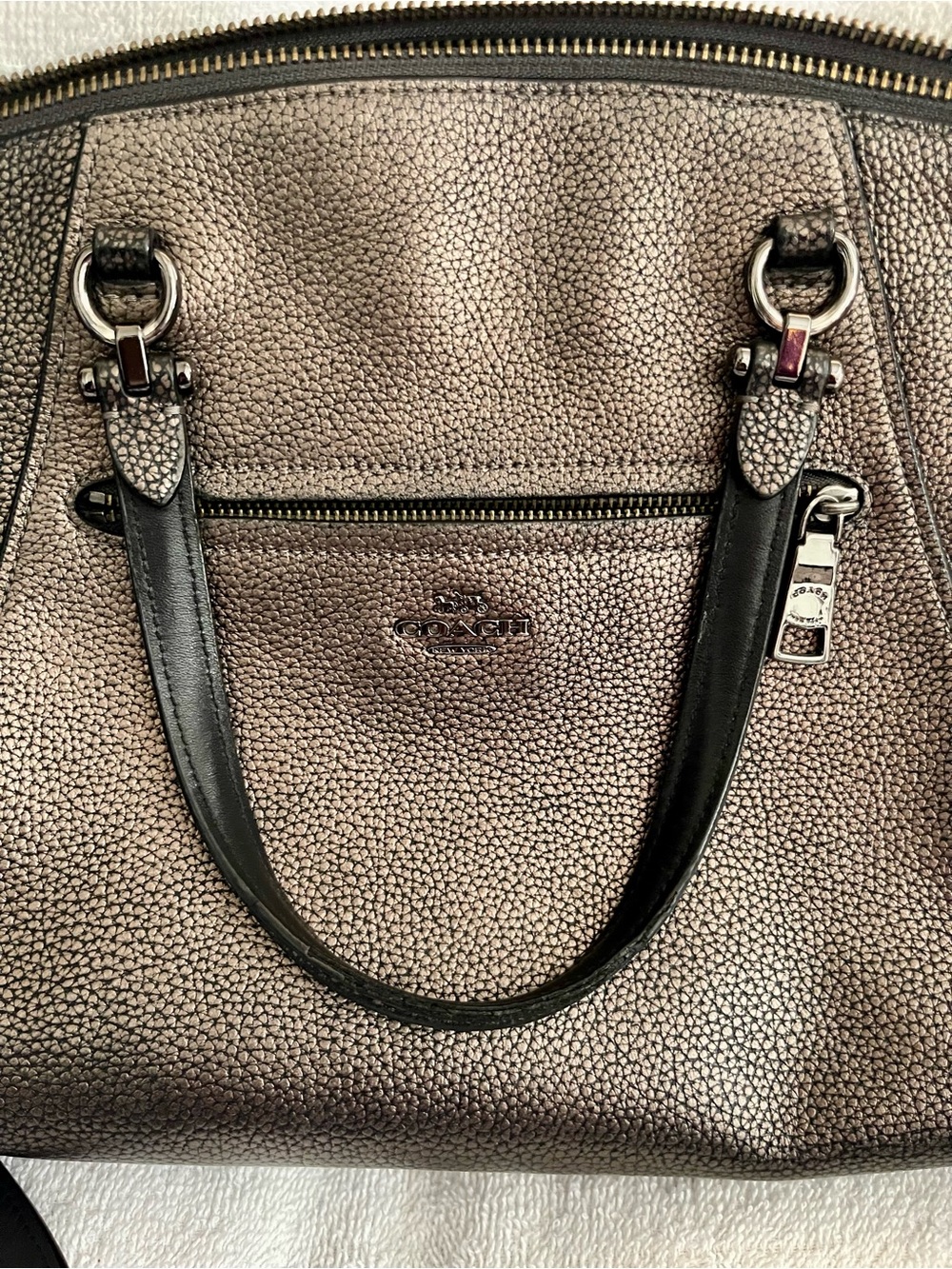 Coach Metallic Bronze Pebbled Leather Satchel with Crossbody Strap - Picture 2 of 6
